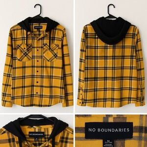No Boundaries Hoodie Flannel Shirt Men M 38-40‎ Plaid Outdoor Work 100% Cotton